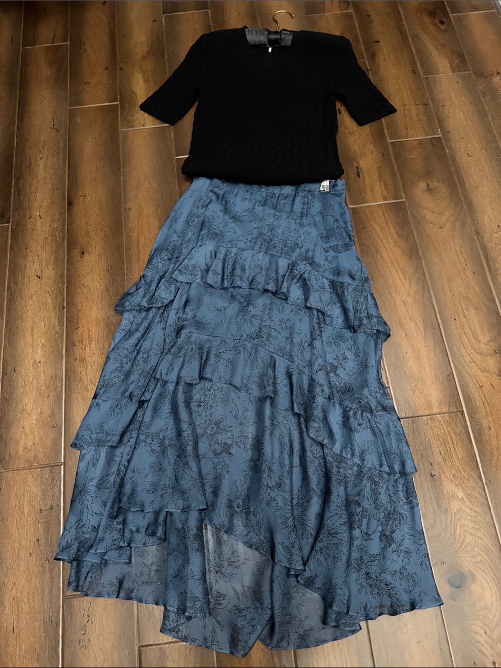 Veronica Beard blue Tiered Ruffle Maxi Skirt